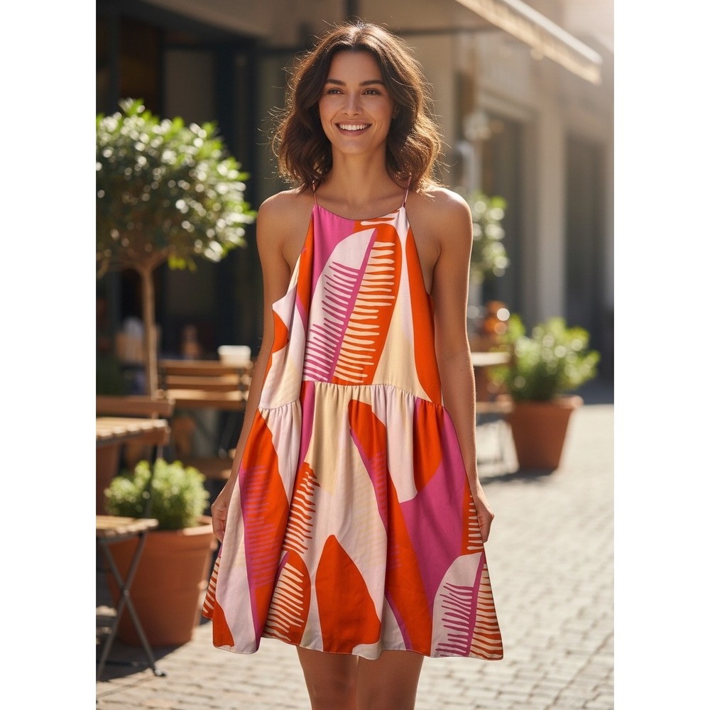 CROSBY by Mollie Burch Pink,‎ Orange & Cream Tropical-Print Sundress